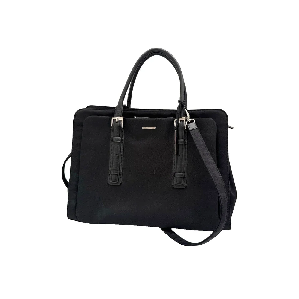 Francesco Biasia Work Tote Bag Black Nylon Leather-Trim Office Laptop Organizer
